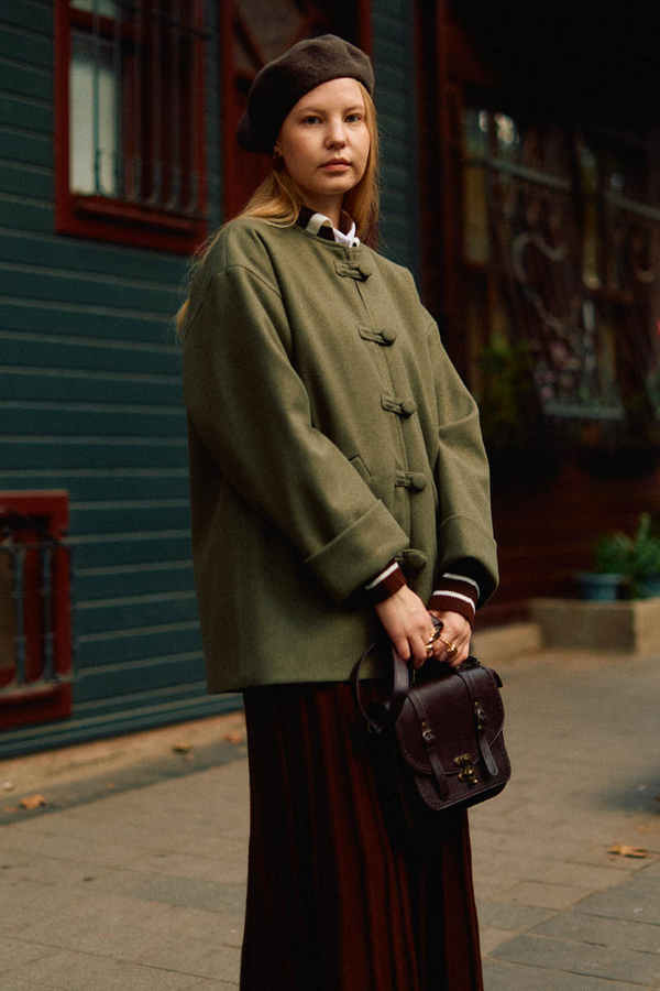 Biye Button Wool Coat Khaki - 9