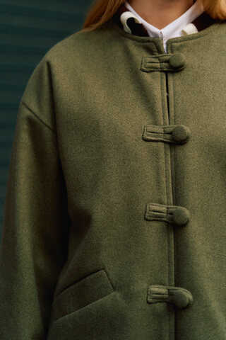 Biye Button Wool Coat Khaki - 2