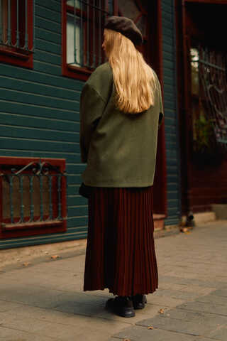 Biye Button Wool Coat Khaki - 11