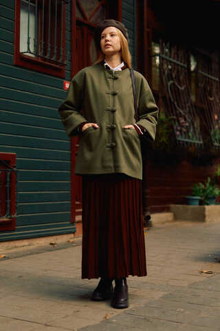 Biye Button Wool Coat Khaki - 6
