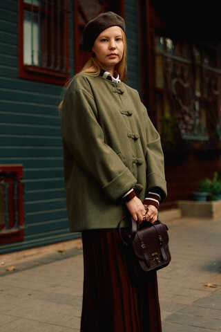 Biye Button Wool Coat Khaki - 9