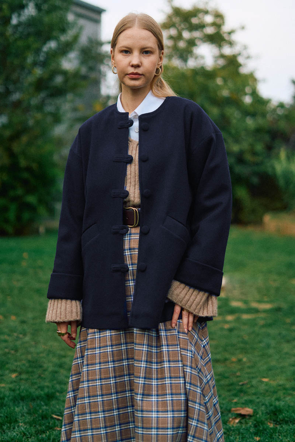 Biye Button Wool Coat Navy - 1