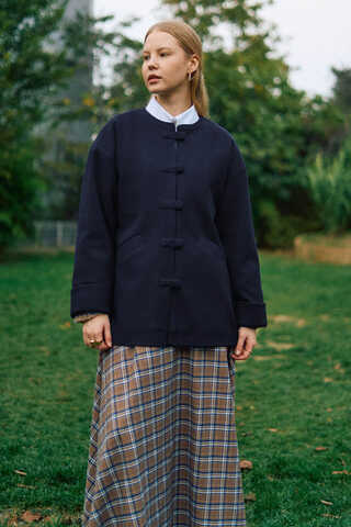 Biye Button Wool Coat Navy - 4