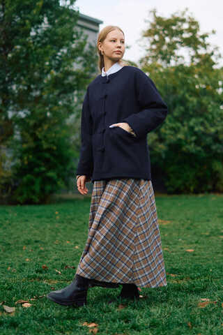 Biye Button Wool Coat Navy - 3