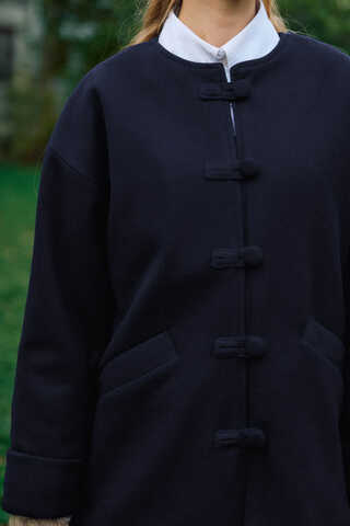 Biye Button Wool Coat Navy - 6