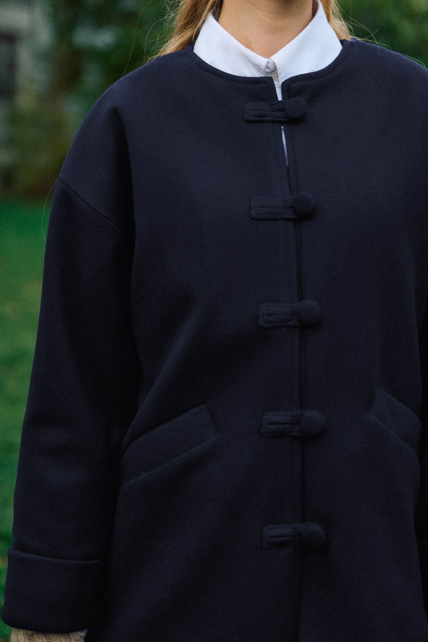 Biye Button Wool Coat Navy - 6