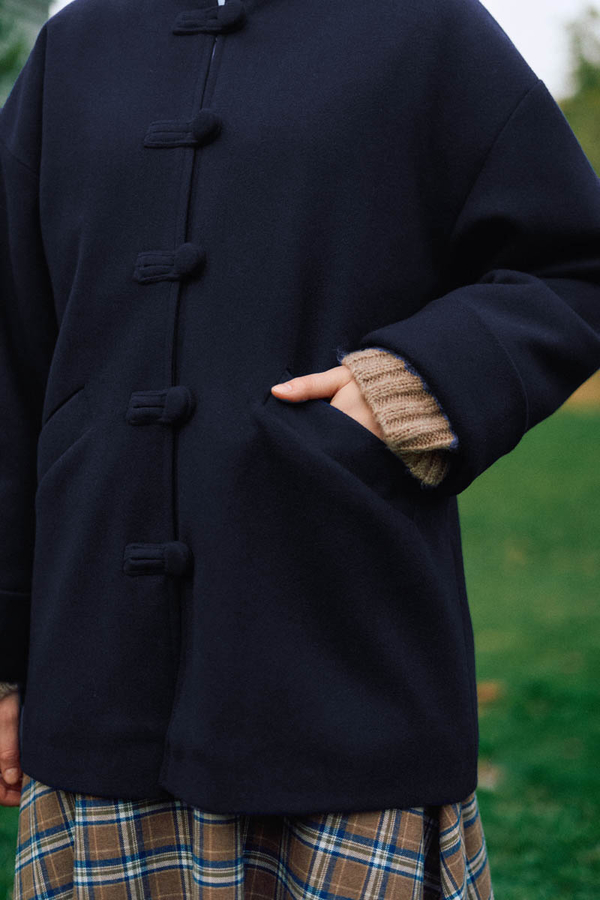 Biye Button Wool Coat Navy - 7
