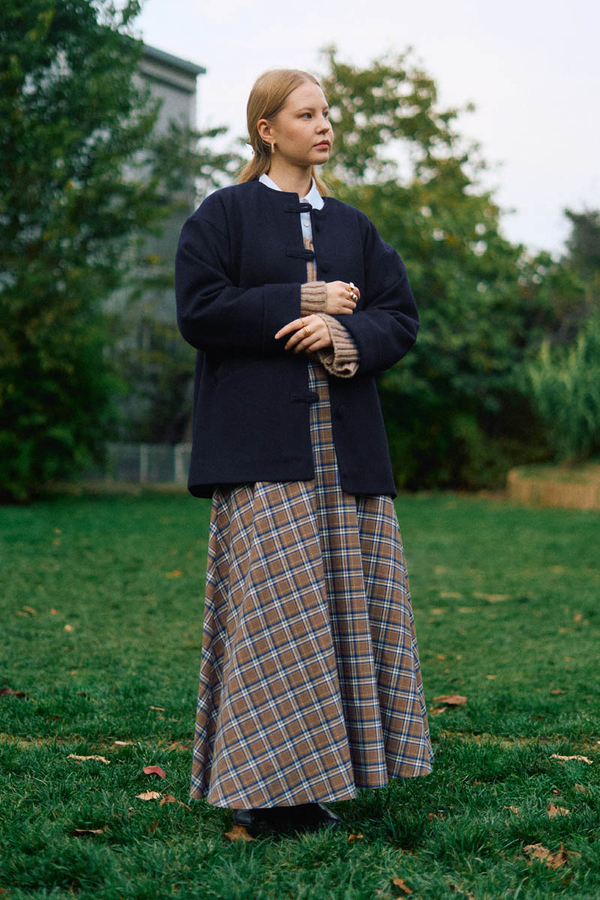 Biye Button Wool Coat Navy - 2