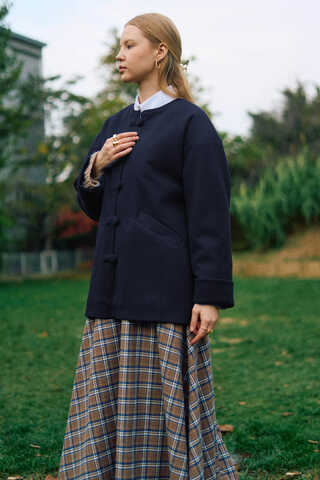 Biye Button Wool Coat Navy - 5