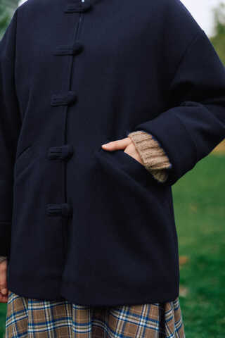 Biye Button Wool Coat Navy - 7
