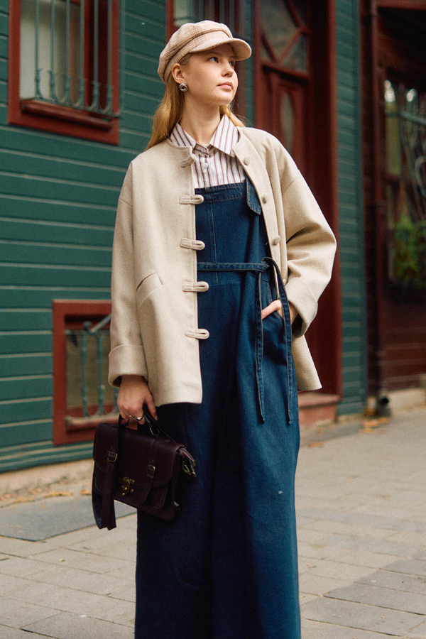 Biye Button Wool Coat Stone - 5