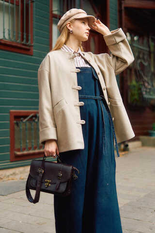 Biye Button Wool Coat Stone - 1