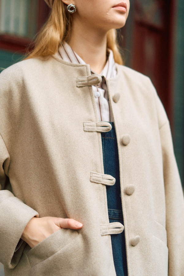 Biye Button Wool Coat Stone - 8