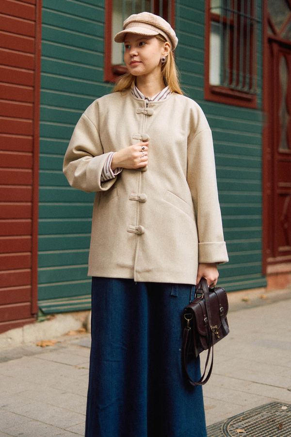 Biye Button Wool Coat Stone - 9
