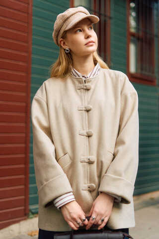 Biye Button Wool Coat Stone - 11