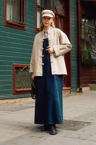 Biye Button Wool Coat Stone - 3