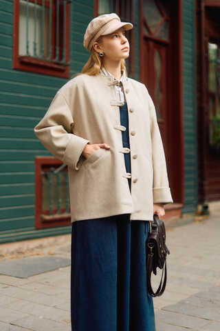 Biye Button Wool Coat Stone - 6