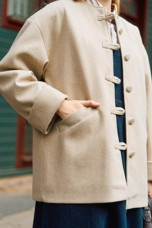 Biye Button Wool Coat Stone - 7
