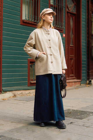 Biye Button Wool Coat Stone - 10