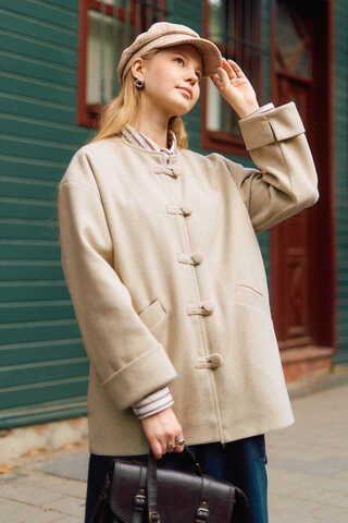 Biye Button Wool Coat Stone - 2