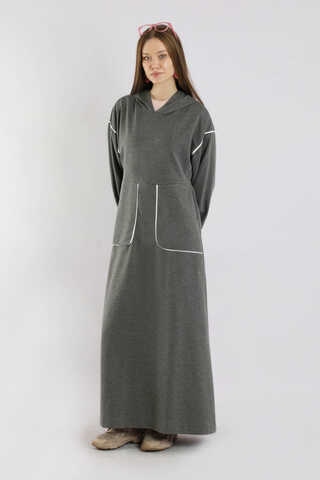 Biye Detaylı Elbise Füme - 3