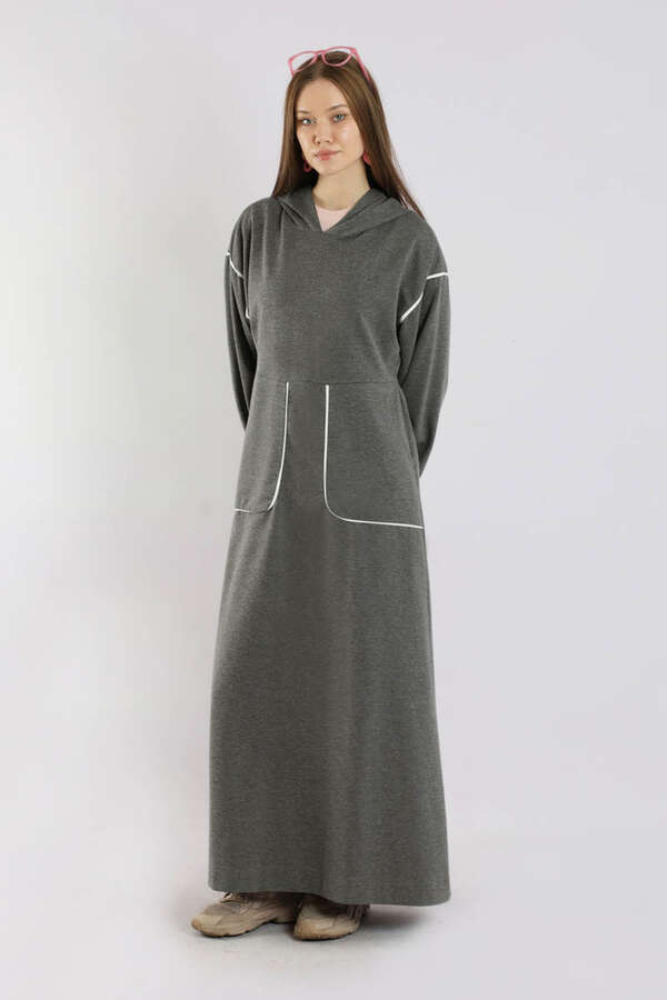 Biye Detaylı Elbise Füme - 3