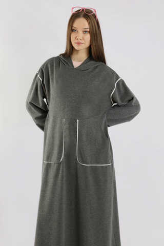 Biye Detaylı Elbise Füme - 4