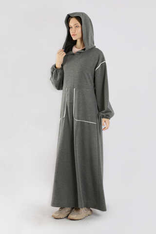 Biye Detaylı Elbise Füme - 5