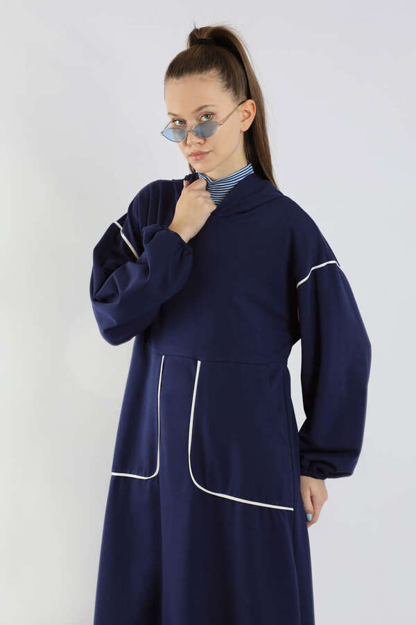 Biye Detaylı Elbise Lacivert - 2