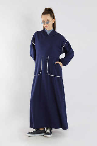 Biye Detaylı Elbise Lacivert - 1