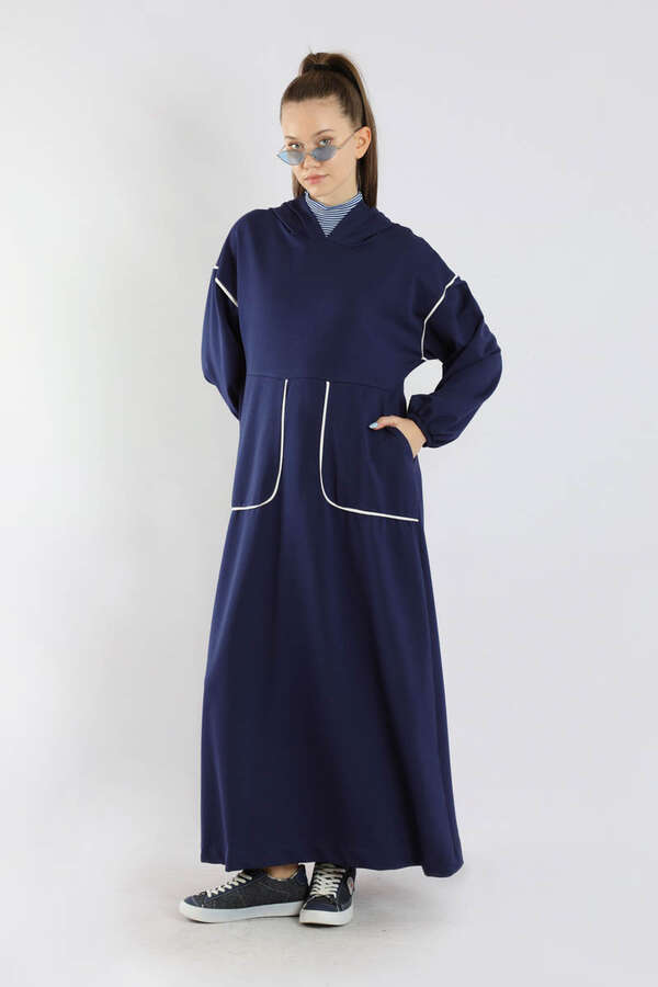 Biye Detaylı Elbise Lacivert - 1