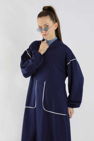 Biye Detaylı Elbise Lacivert - 2