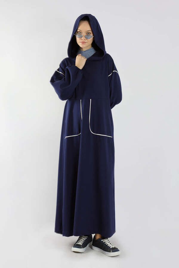 Biye Detaylı Elbise Lacivert - 3