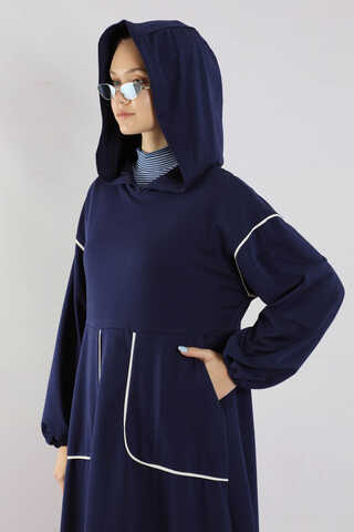 Biye Detaylı Elbise Lacivert - 4
