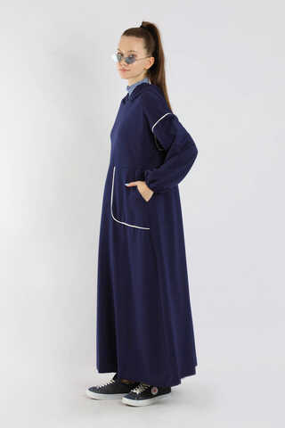 Biye Detaylı Elbise Lacivert - 5