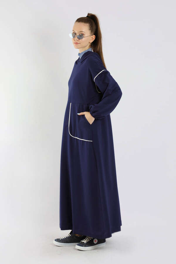 Biye Detaylı Elbise Lacivert - 5