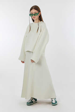 Biye Detaylı Etek Takım Ekru - 1