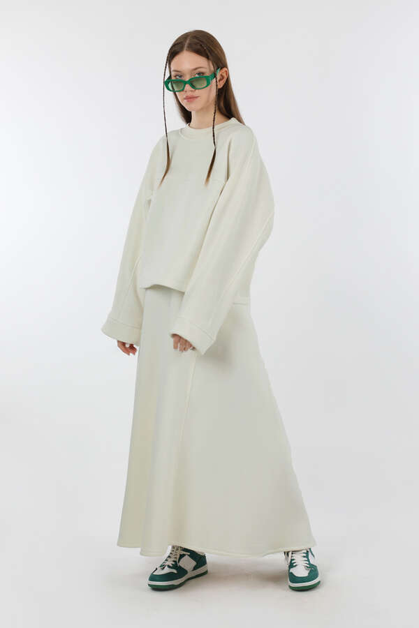 Biye Detaylı Etek Takım Ekru - 1