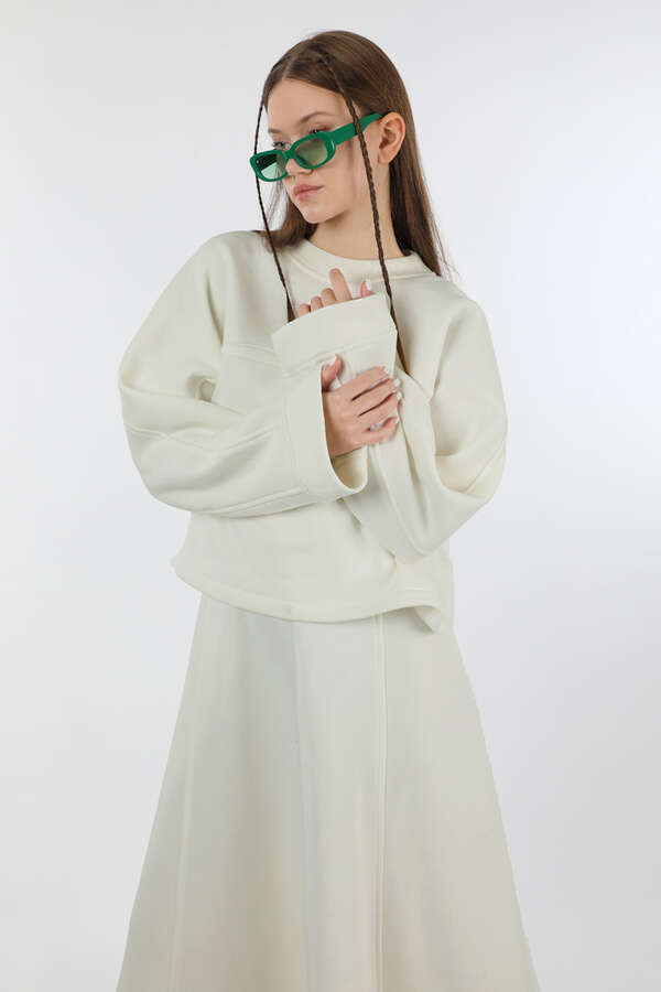 Biye Detaylı Etek Takım Ekru - 2