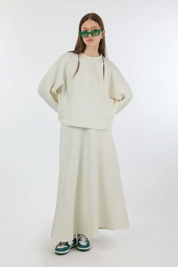 Biye Detaylı Etek Takım Ekru - 5