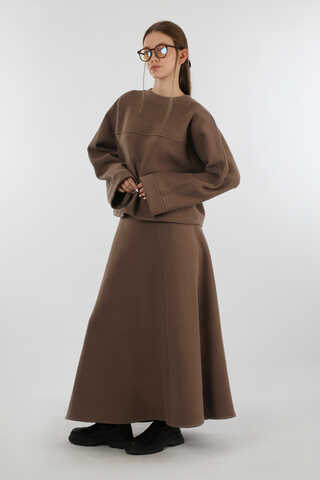 Biye Detaylı Etek Takım Kahverengi - 1