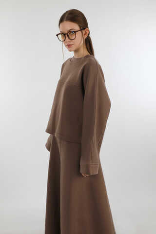 Biye Detaylı Etek Takım Kahverengi - 2