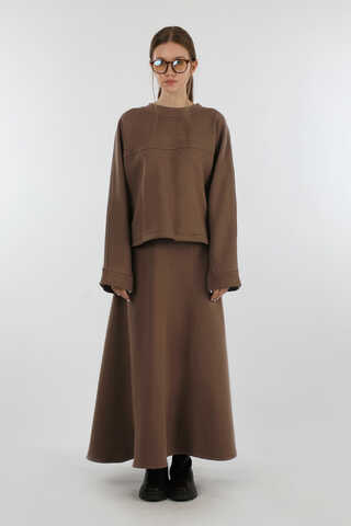 Biye Detaylı Etek Takım Kahverengi - 3