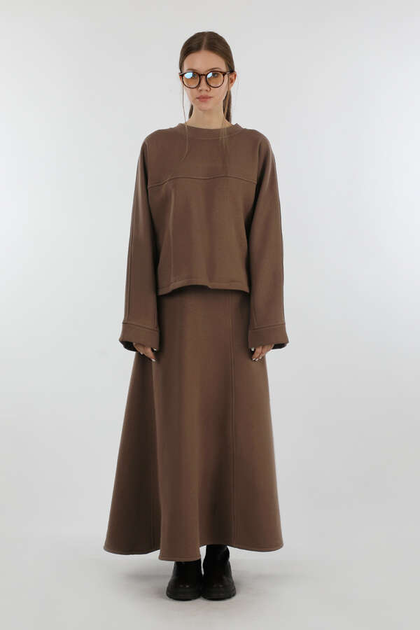 Biye Detaylı Etek Takım Kahverengi - 3