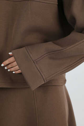 Biye Detaylı Etek Takım Kahverengi - 4