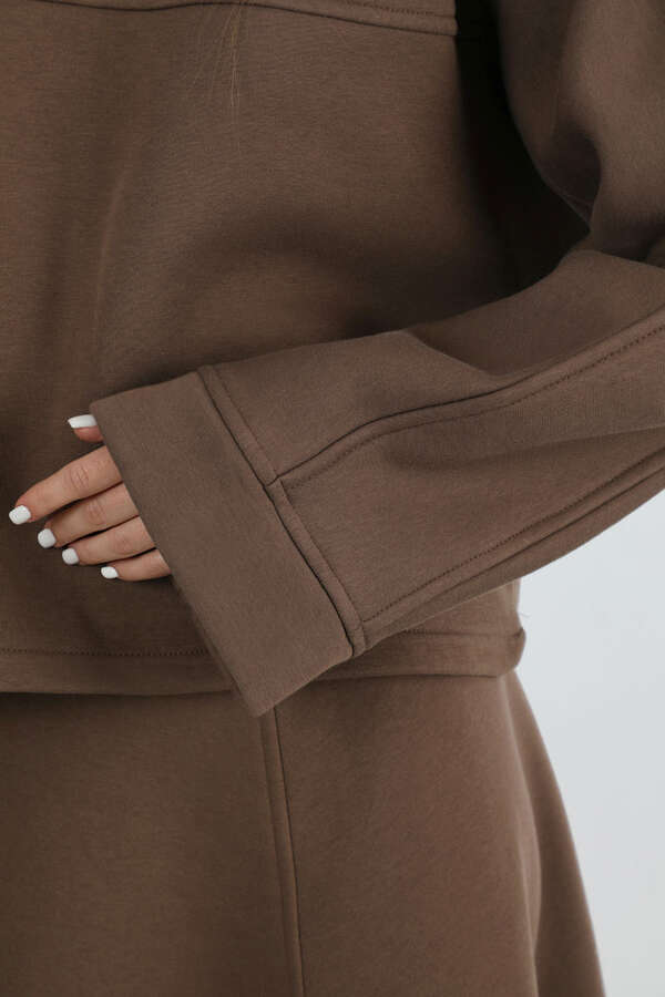 Biye Detaylı Etek Takım Kahverengi - 4