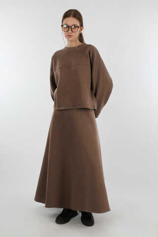 Biye Detaylı Etek Takım Kahverengi - 5