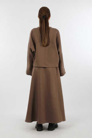 Biye Detaylı Etek Takım Kahverengi - 6