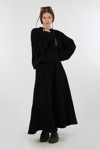 Biye Detaylı Etek Takım Siyah - 1