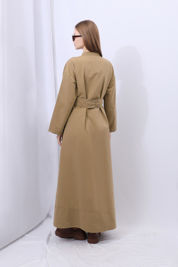 Biye Detaylı Kemerli Elbise Camel - 17